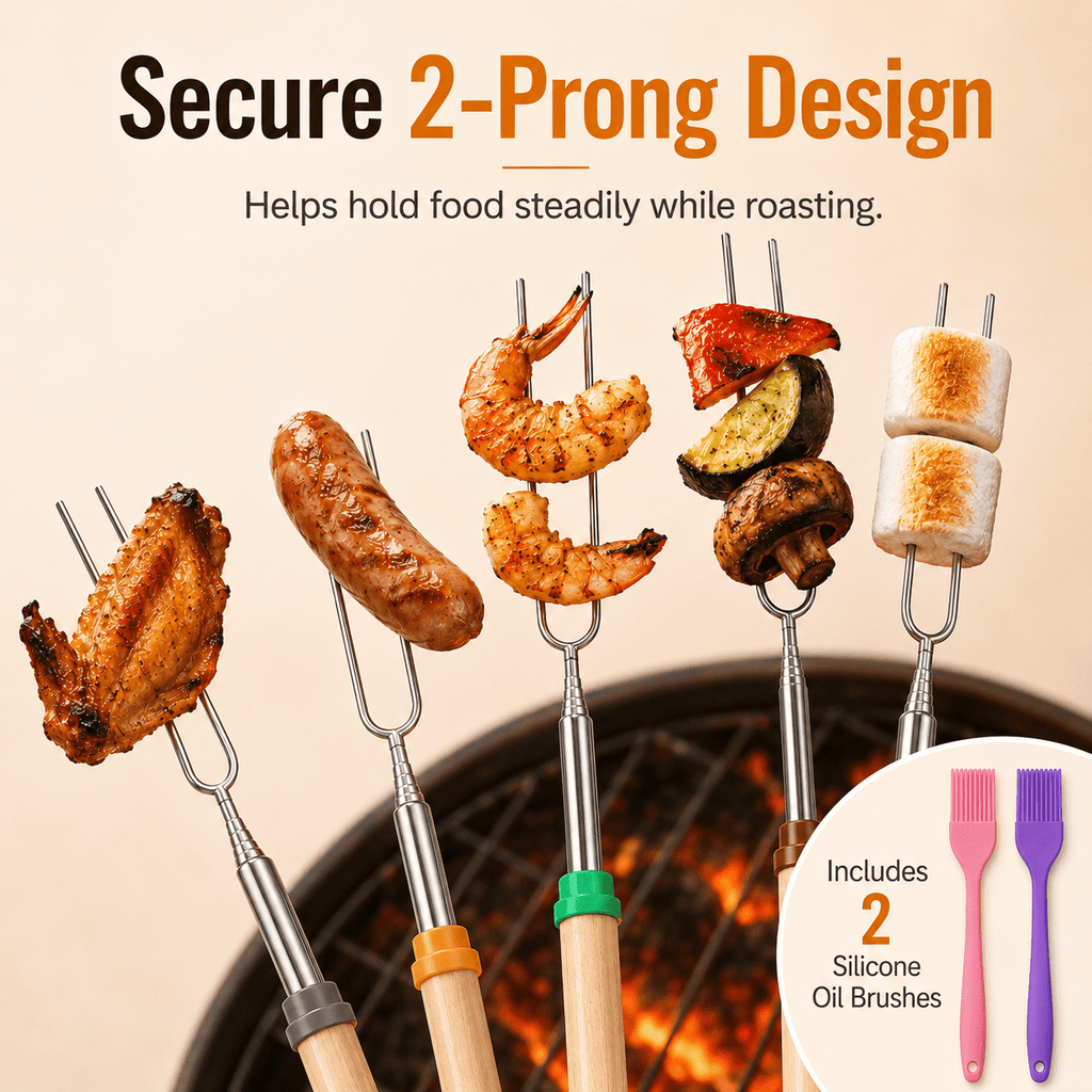 GQCLNBH 12 Pack Marshmallow Roasting Sticks, 32 Inch Telescoping Smores Forks with 2 Silicone Brushes and Storage Pouch