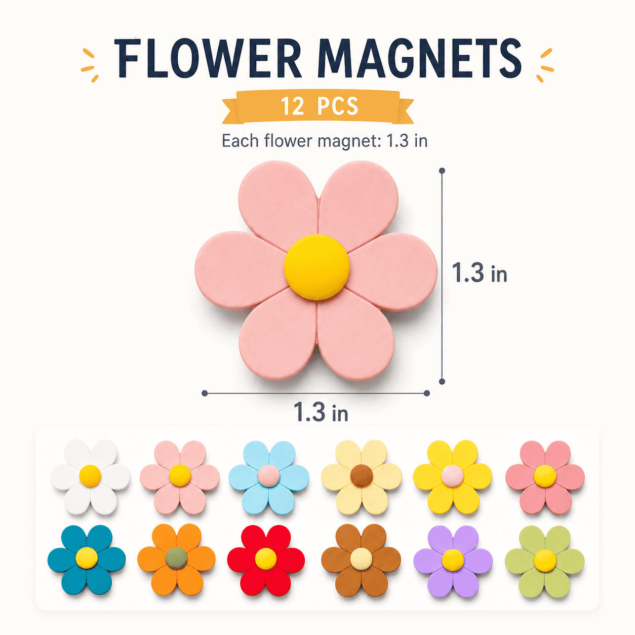 GQCLNBH 12 Pcs Flower Fridge Magnets, Cute 3D Colorful Refrigerator Magnets for Locker, Whiteboard, Kitchen & Office, 1.3 In