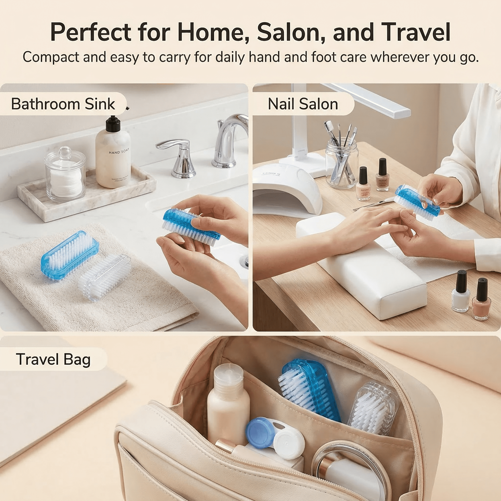 GQCLNBH 4 Pack Dual-Sided Nail Brush, Hand and Fingernail Cleaning Brushes, Easy-Grip Plastic Brush Set, 2 Blue + 2 Clear