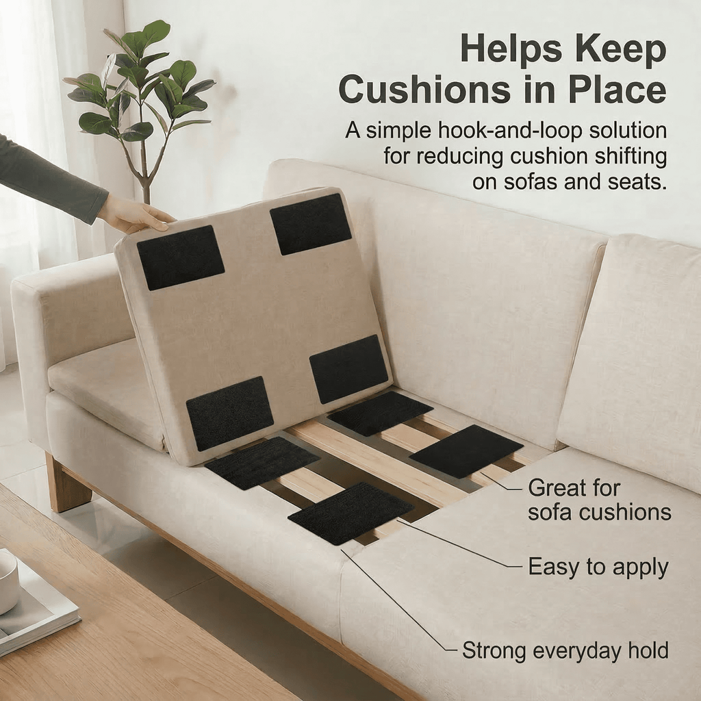 GQCLNBH 6 Sets 4 x 6 Inch Self Adhesive Hook and Loop Strips, Black Reusable Fastener Pads for Sofa Cushions, Mats and Wall Decor