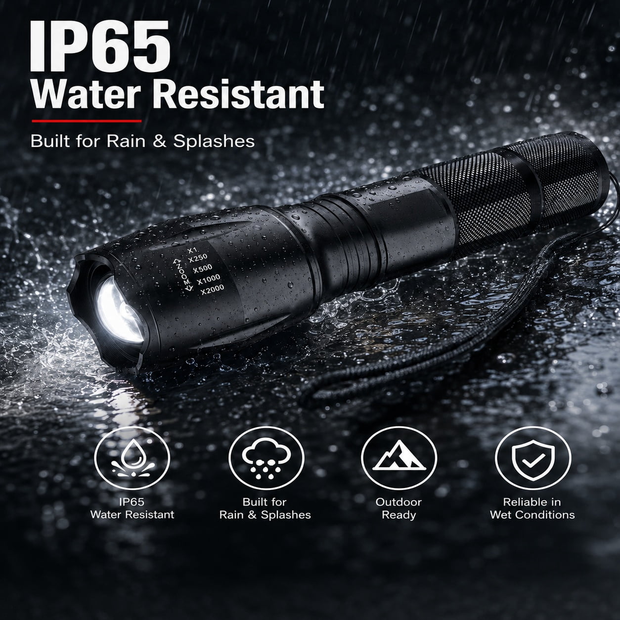 GQCLNBH LED Flashlights 2 Pack, Compact Handheld Flashlights, 5 Modes, Zoomable Beam, IP65 Water Resistant Aluminum Lights for Camping, Home