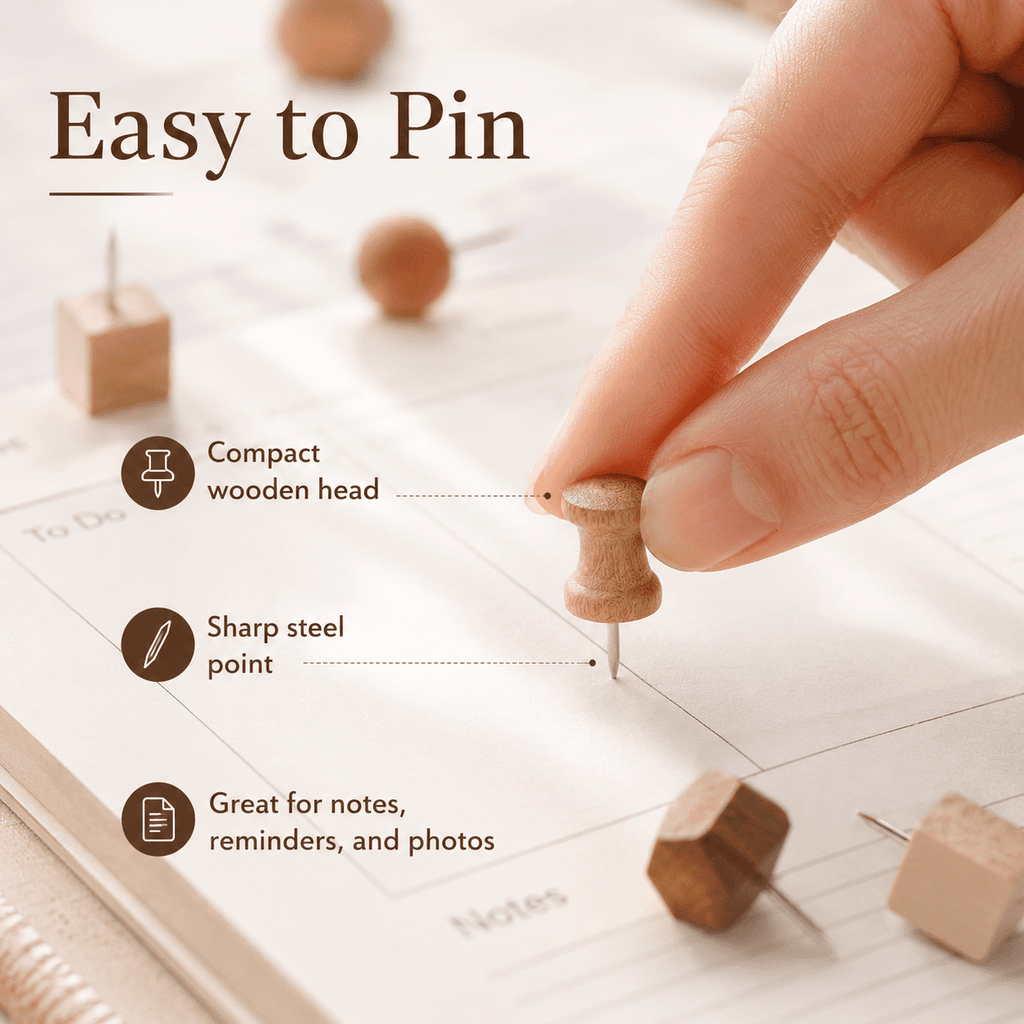 GQCLNBH 114 PCS Wooden Push Pins Set with Storage Box, Decorative Thumb Tacks & Mini Clothespins for Cork Bulletin Boards
