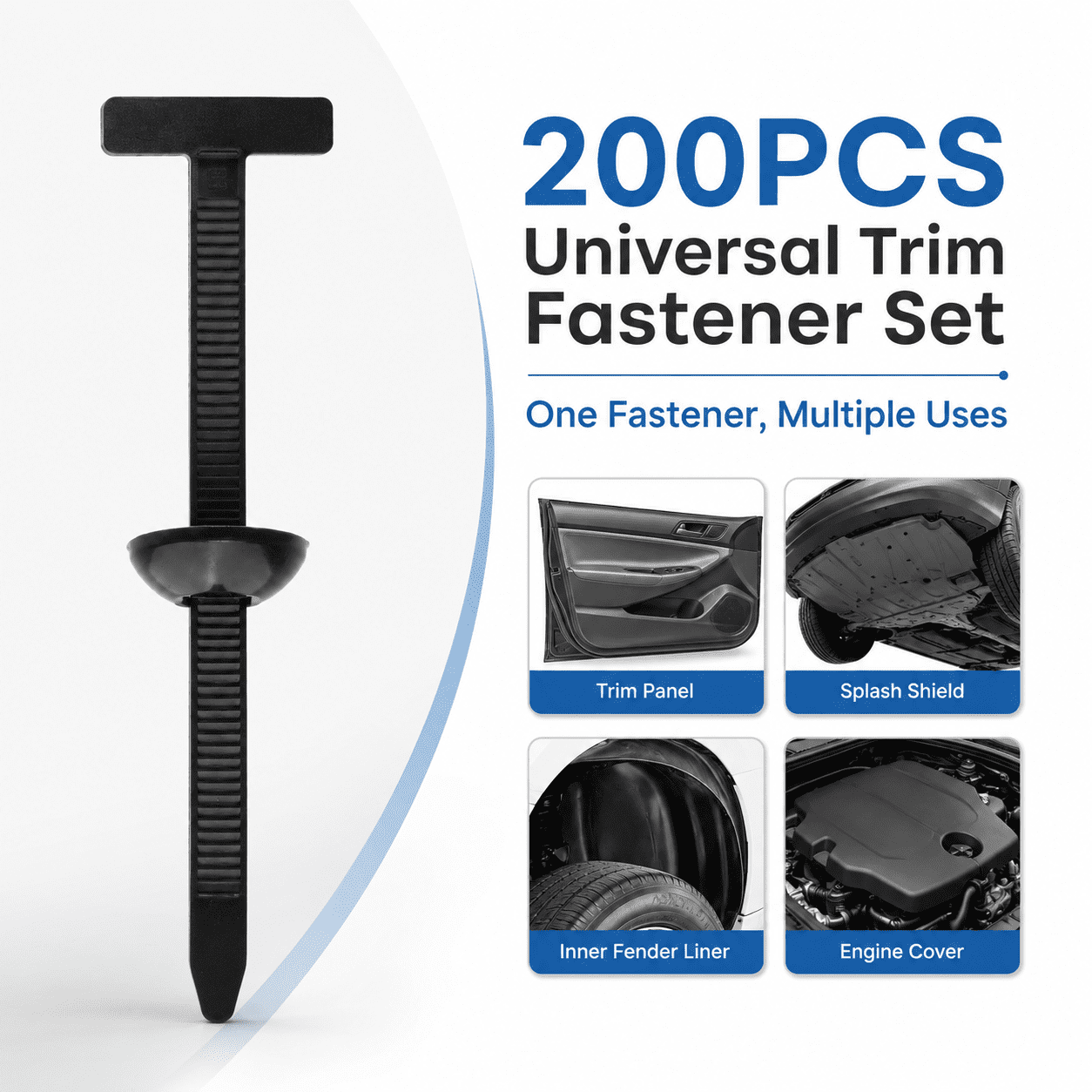 GQCLNBH 200 Pcs Nylon Universal Cable Tie Buckle, Self-Locking Automotive Zip Tie Fasteners for Fender Liners, Trim Panels, Engine Covers, Black