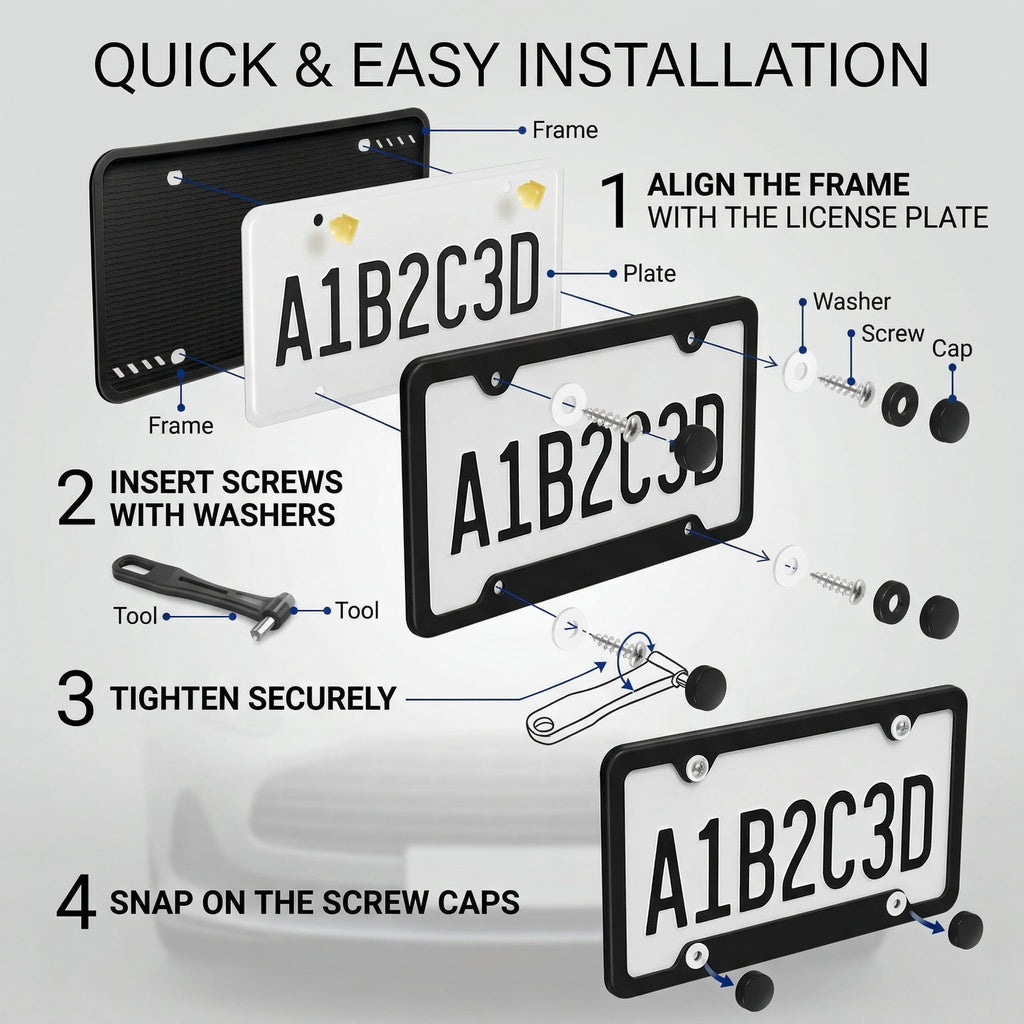 GQCLNBH 2 Pack Silicone License Plate Frames, Black, US Standard 12 x 6 Inch Car Tag Holders with Hardware, Rust Proof, Rattle Proof, Weather Proof