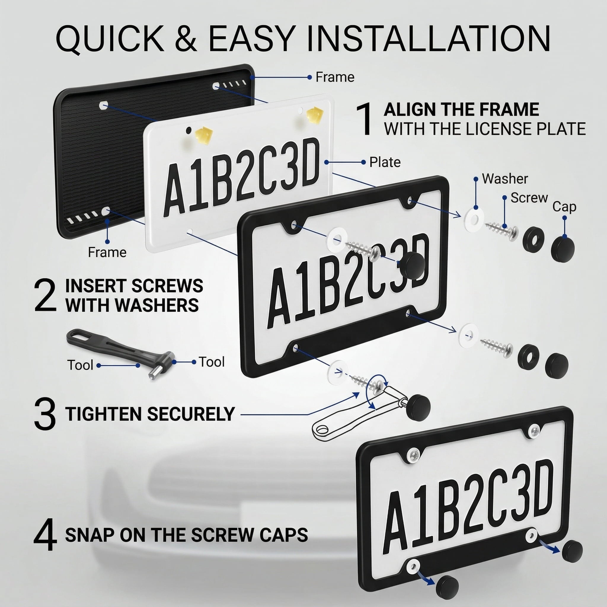 GQCLNBH 2 Pack Silicone License Plate Frames, Black, US Standard 12 x 6 Inch Car Tag Holders with Hardware, Rust Proof, Rattle Proof, Weather Proof