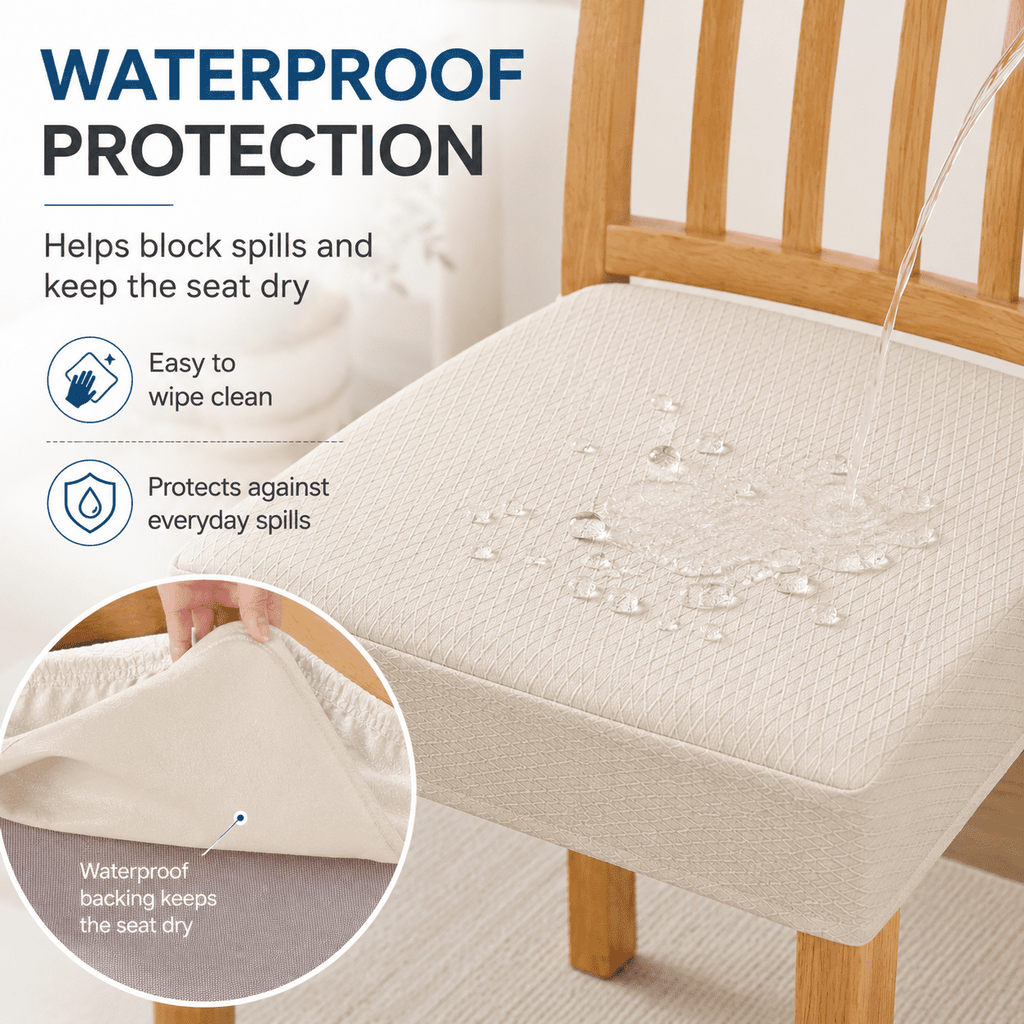 GQCLNBH Waterproof Dining Chair Seat Covers Set of 2, Stretch Jacquard Kitchen Chair Cushion Slipcovers, Beige, Fits 16-19 in