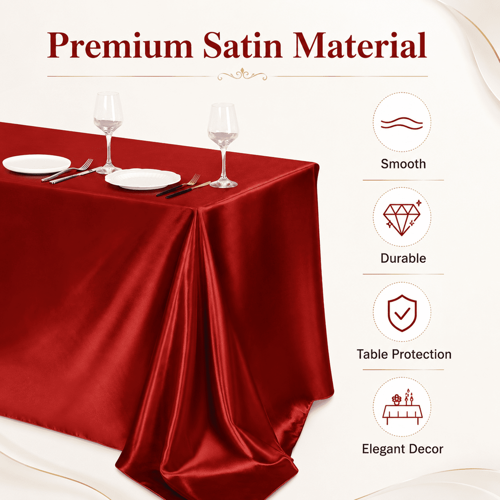 GQCLNBH Red Satin Tablecloth 60 x 84 Inch, Rectangular Polyester Table Cloth for Wedding, Party, Banquet, Dining, 1 Pack