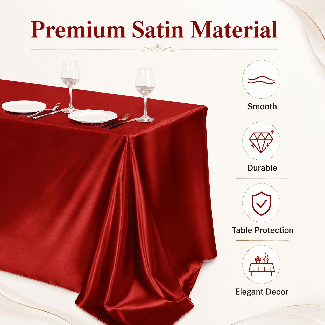 GQCLNBH Red Satin Tablecloth 60 x 84 Inch, Rectangular Polyester Table Cloth for Wedding, Party, Banquet, Dining, 1 Pack