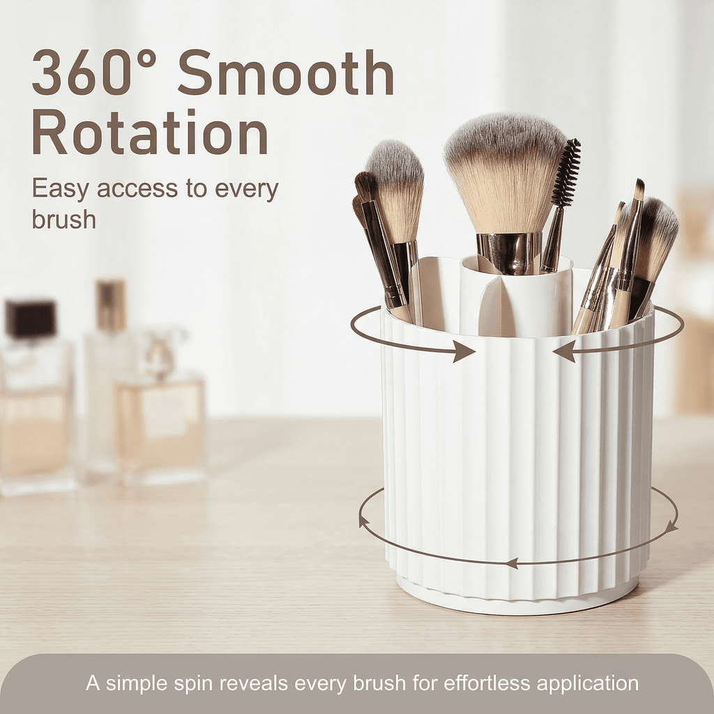 GQCLNBH Makeup Brush Holder with Clear Lid, 360 Rotating 5-Compartment Dustproof Makeup Brush Organizer for Vanity, White