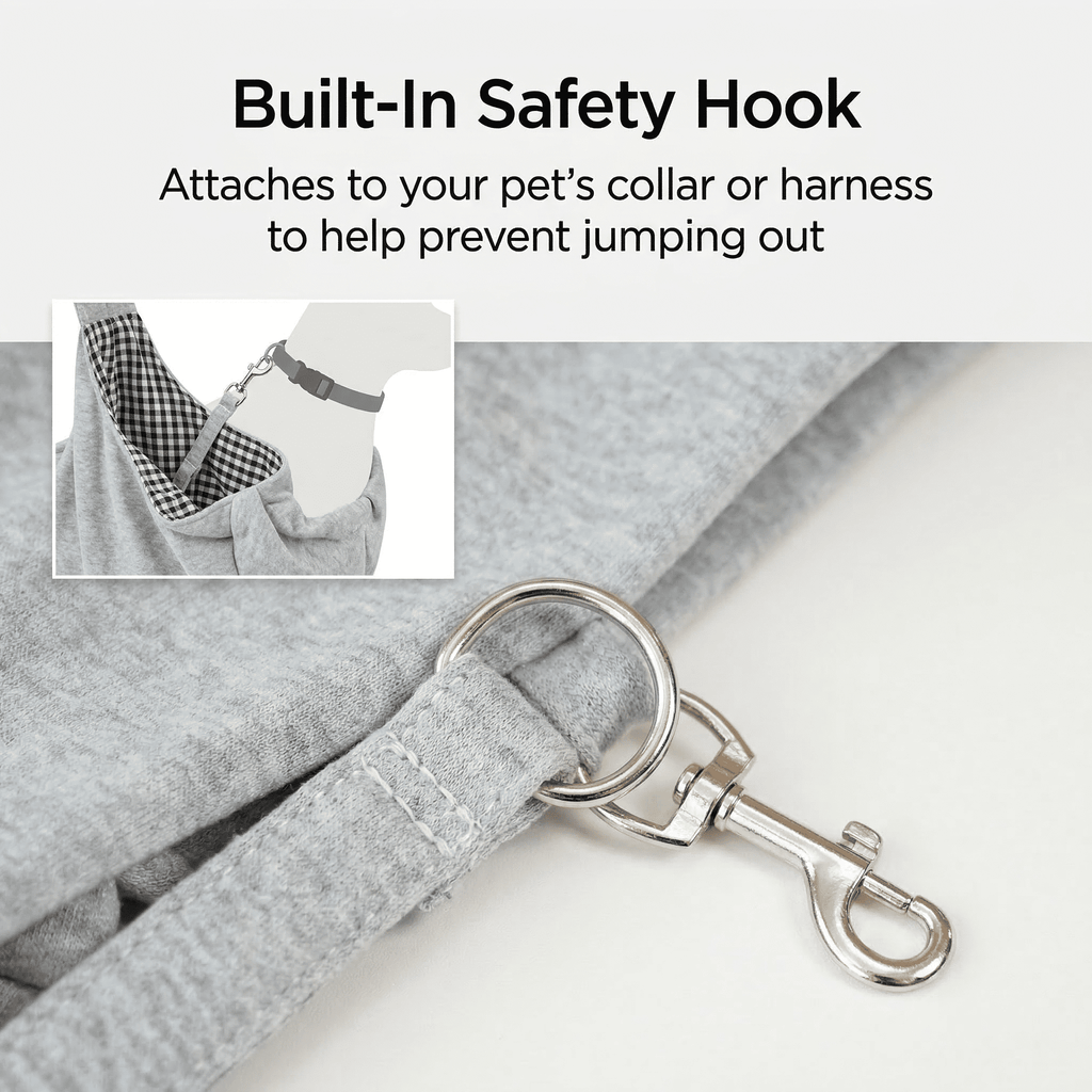 GQCLNBH Dog Sling Carrier for Small Dogs & Cats, Gray M, Hands-Free Pet Shoulder Carrier with Safety Hook, Storage Pocket & Snap Closure, Up to 16.5 lb