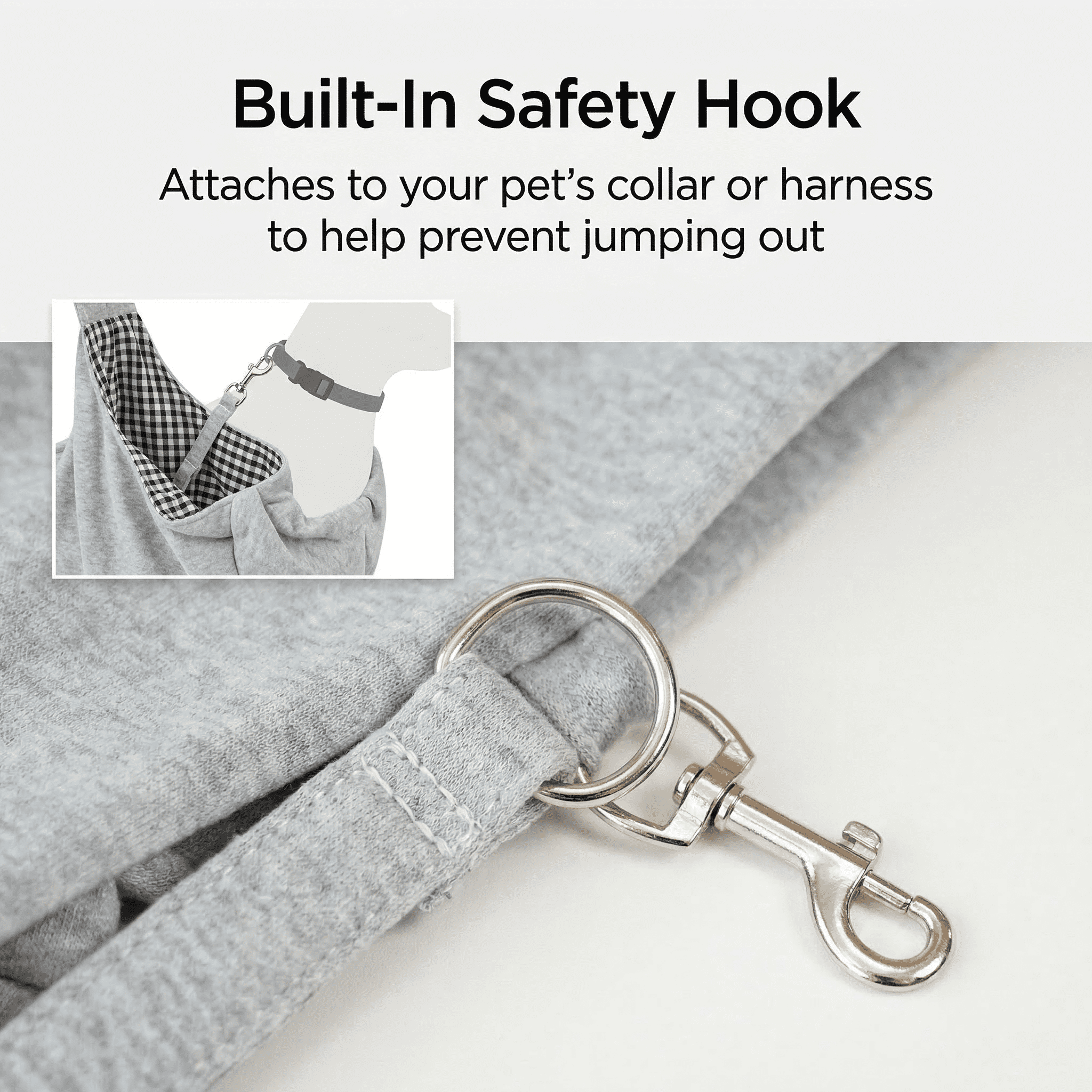 GQCLNBH Dog Sling Carrier for Small Dogs & Cats, Gray M, Hands-Free Pet Shoulder Carrier with Safety Hook, Storage Pocket & Snap Closure, Up to 16.5 lb