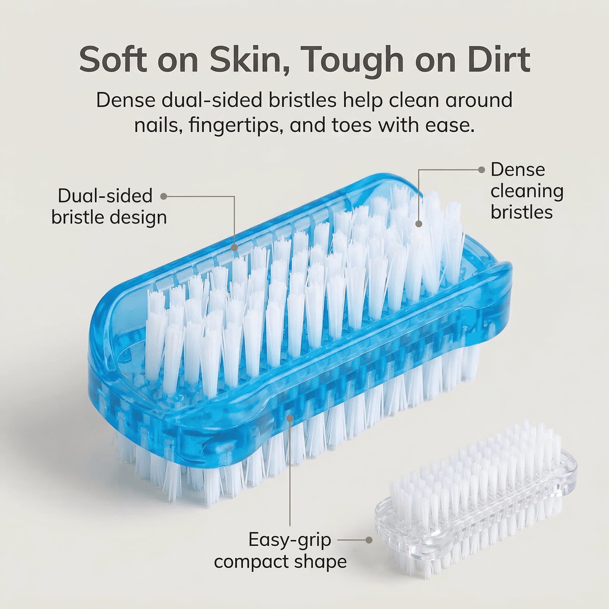 GQCLNBH 4 Pack Dual-Sided Nail Brush, Hand and Fingernail Cleaning Brushes, Easy-Grip Plastic Brush Set, 2 Blue + 2 Clear