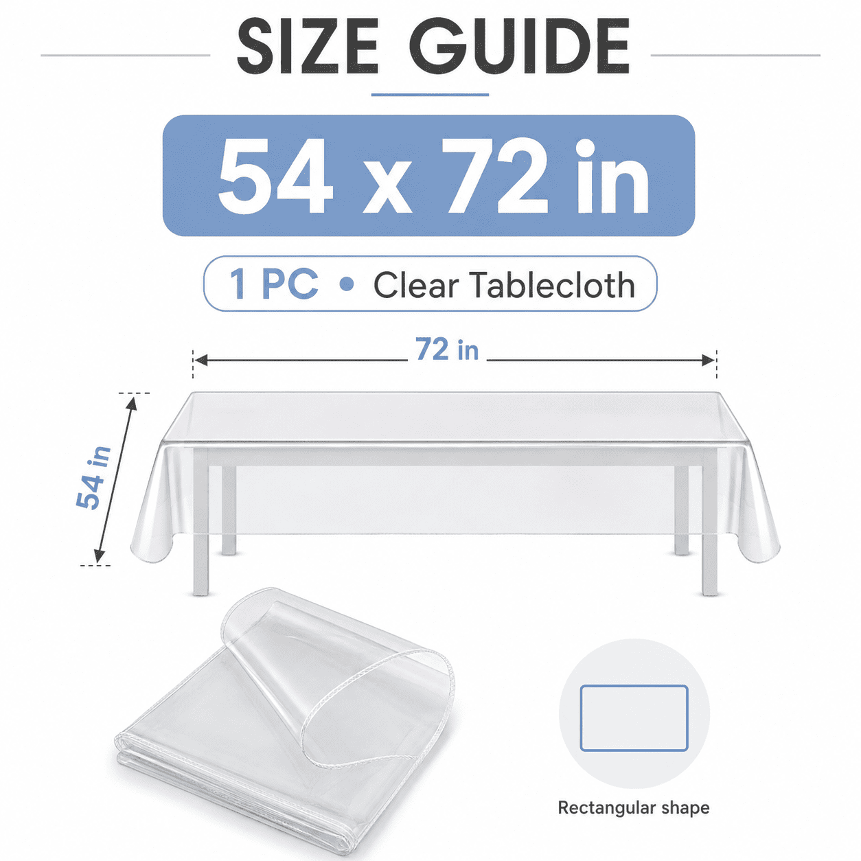 GQCLNBH Clear Plastic Tablecloth Protector, 54 x 72 in Waterproof Vinyl Table Cover, Wipeable Rectangle Table Protector, 1 Pack