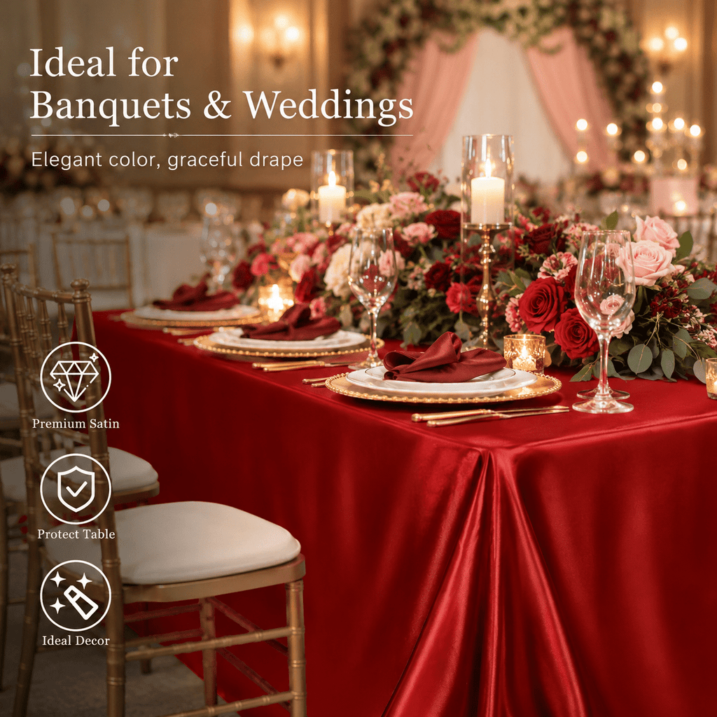 GQCLNBH Red Satin Tablecloth 60 x 84 Inch, Rectangular Polyester Table Cloth for Wedding, Party, Banquet, Dining, 1 Pack