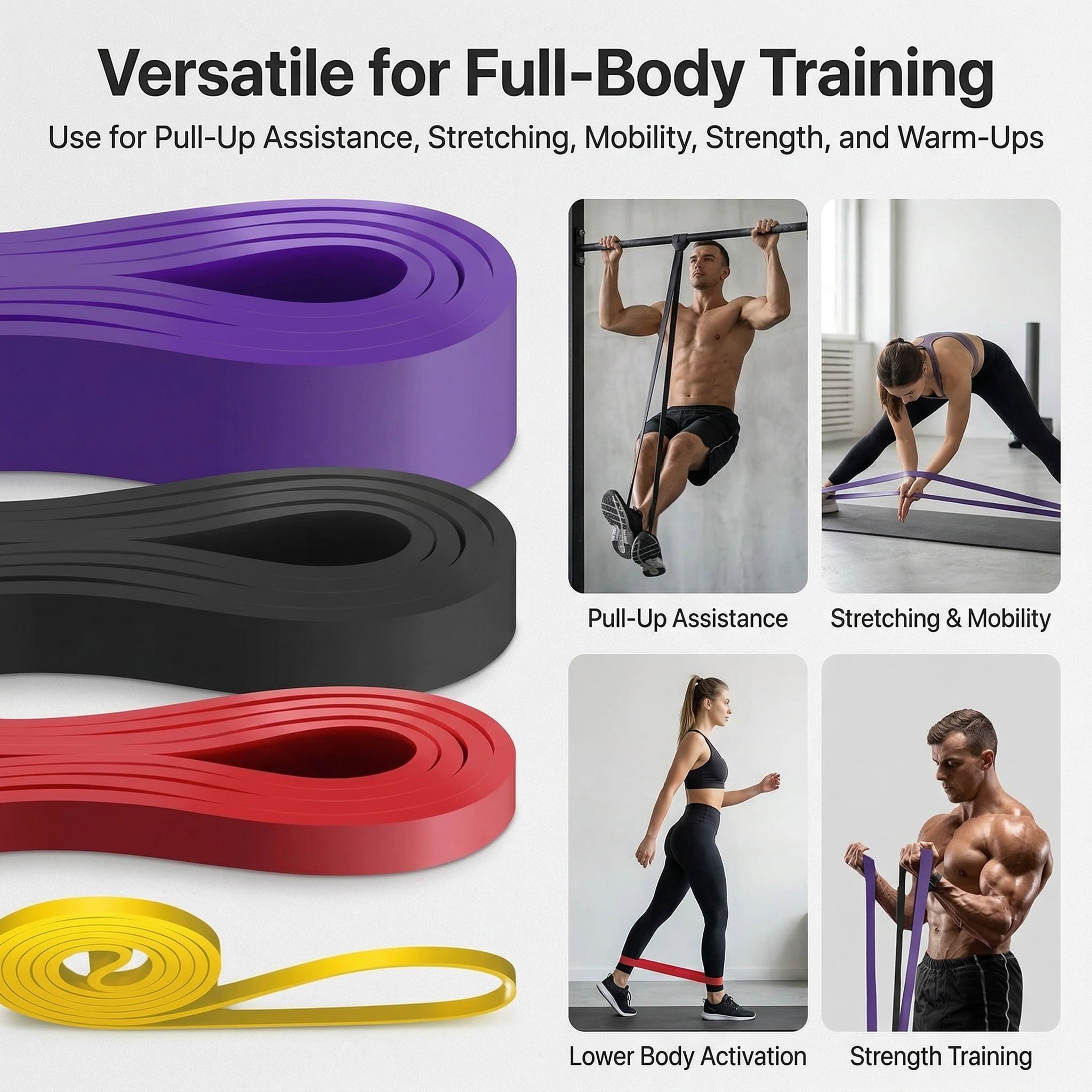 GQCLNBH Pull Up Assistance Bands Set, 4 Resistance Bands with Storage Bag, 5-85 lbs Workout Bands for Pull Ups, Stretching, Strength Training, Home Gym
