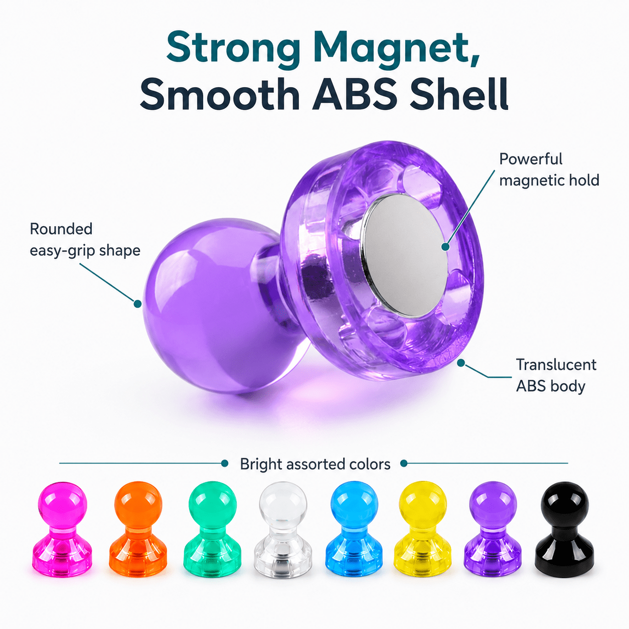 GQCLNBH 64Pcs Colorful Push Pin Magnets, Mini Fridge Magnets for Whiteboard, Refrigerator, Map, Office, School, Classroom, 8 Colors