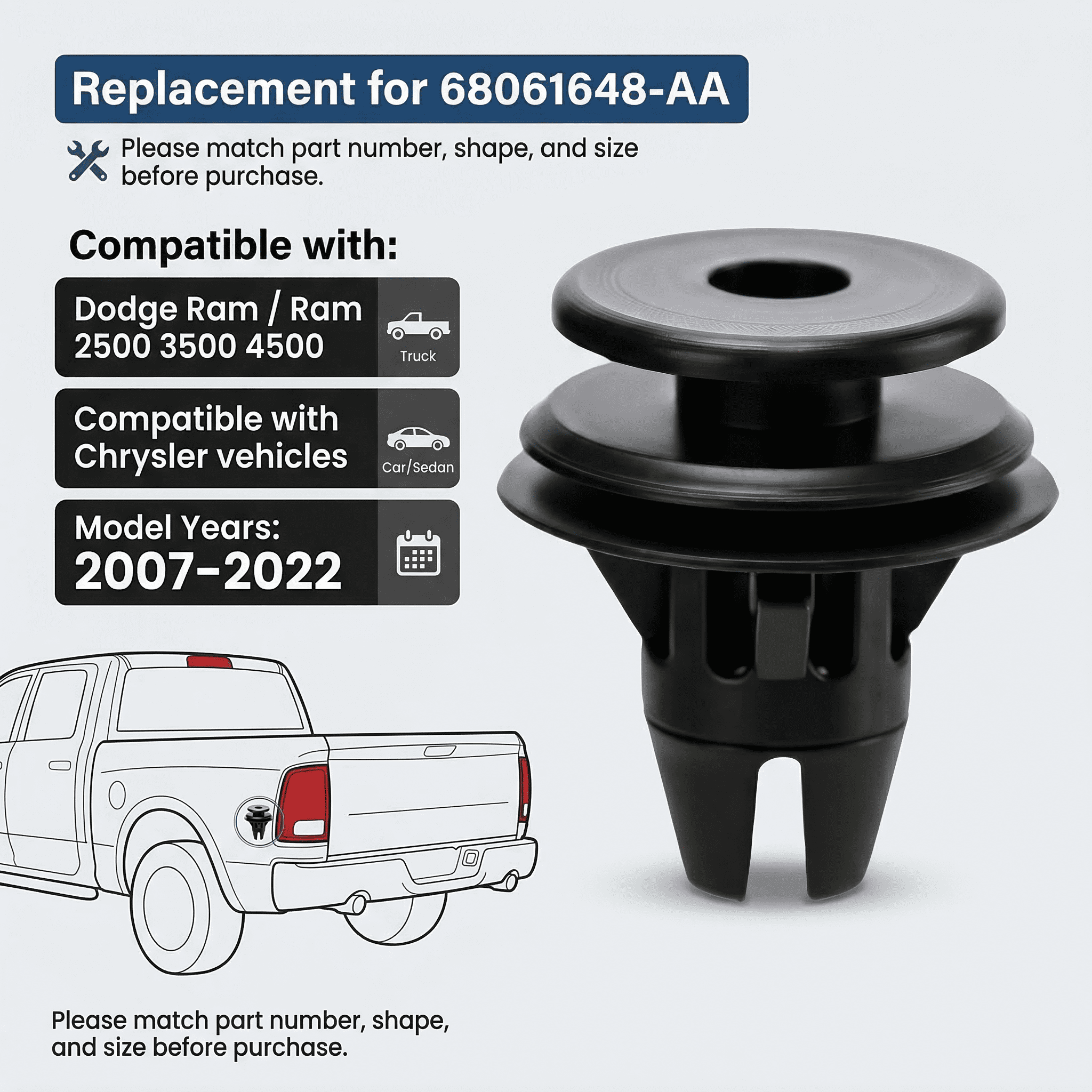 GQCLNBH 30PCS Tail Light Retainer Clips, Replaces 68061648AA, Compatible with Ram 1500 2500 3500, Tail Lamp Mounting Clips, Black