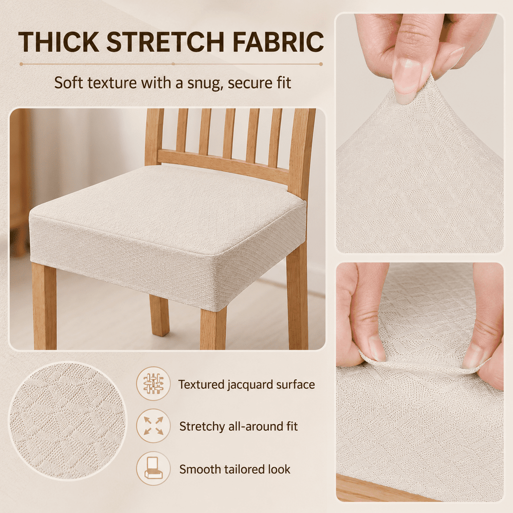 GQCLNBH Waterproof Dining Chair Seat Covers Set of 2, Stretch Jacquard Kitchen Chair Cushion Slipcovers, Beige, Fits 16-19 in