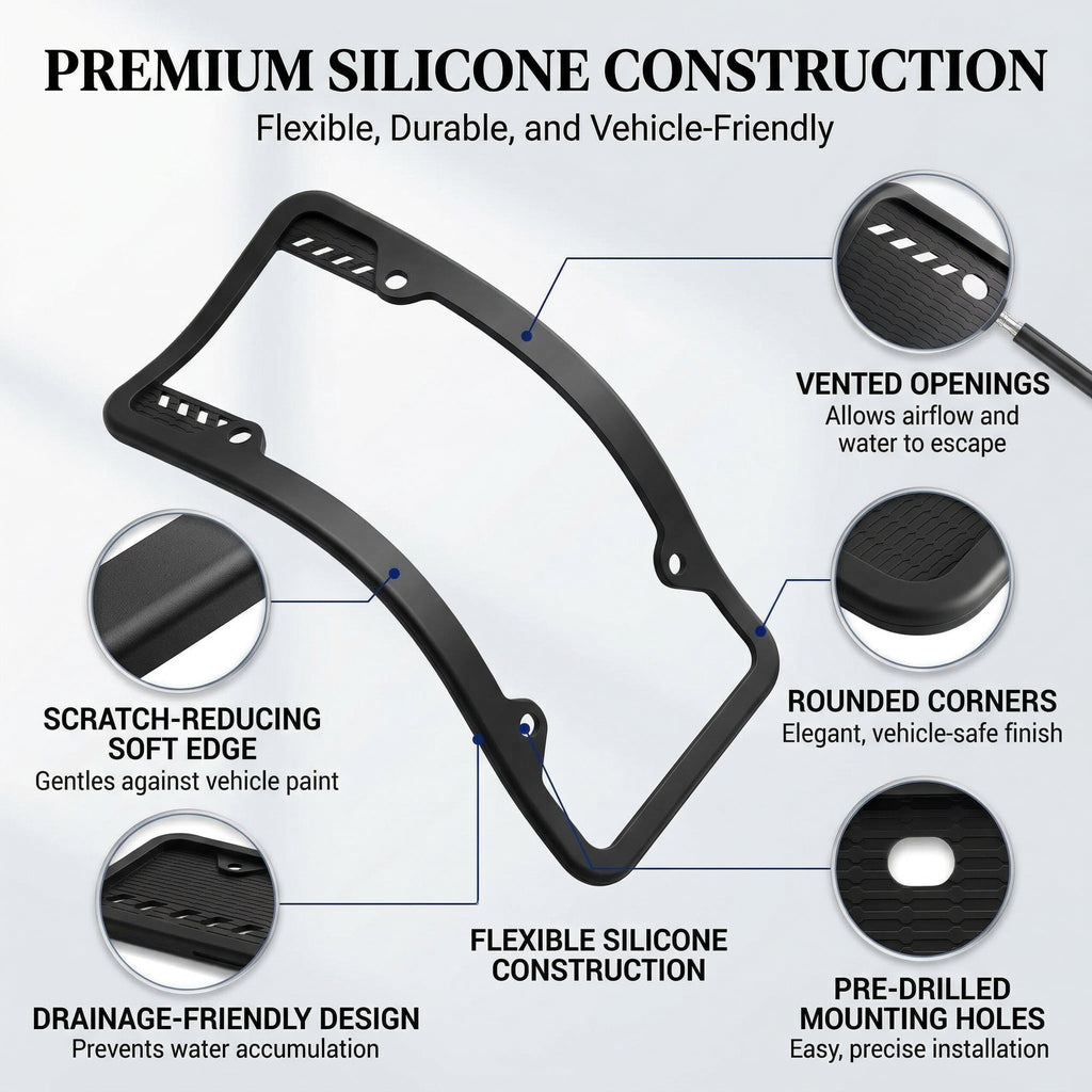 GQCLNBH 2 Pack Silicone License Plate Frames, Black, US Standard 12 x 6 Inch Car Tag Holders with Hardware, Rust Proof, Rattle Proof, Weather Proof