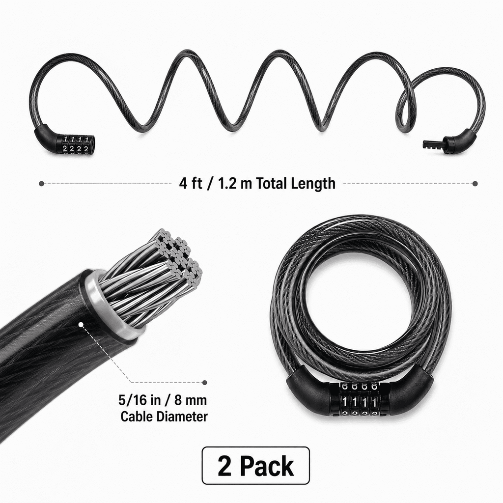 GQCLNBH Bike Locks with Combination, 2 Pack 4 ft Coiled Bicycle Cable Locks, 4-Digit Keyless Steel Cable Lock for Bikes, Scooters