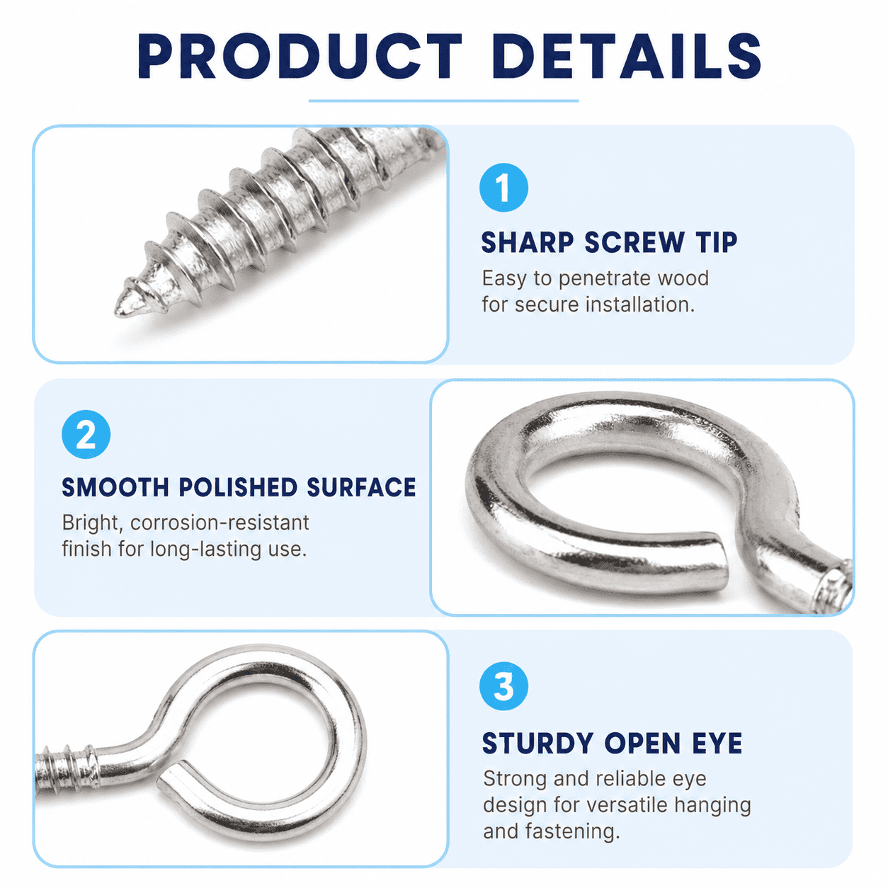 GQCLNBH 100Pcs Stainless Steel Open Eye Screws for Wood, 21 x 10 mm Small Eyelet Screw Hooks, Silver Screw Eyes for DIY Crafts