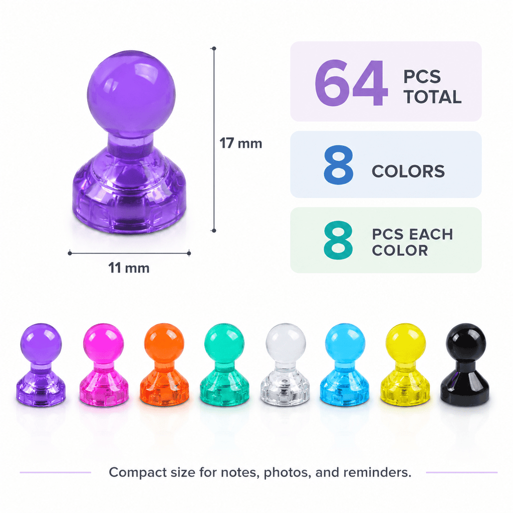 GQCLNBH 64Pcs Colorful Push Pin Magnets, Mini Fridge Magnets for Whiteboard, Refrigerator, Map, Office, School, Classroom, 8 Colors