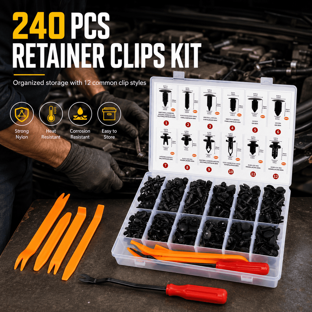 GQCLNBH 245 Pcs Automotive Retainer Clips Kit, 12 Sizes Nylon Push Pin Rivets Fasteners and 5 Removal Tools for Car Bumper Fender Door Trim
