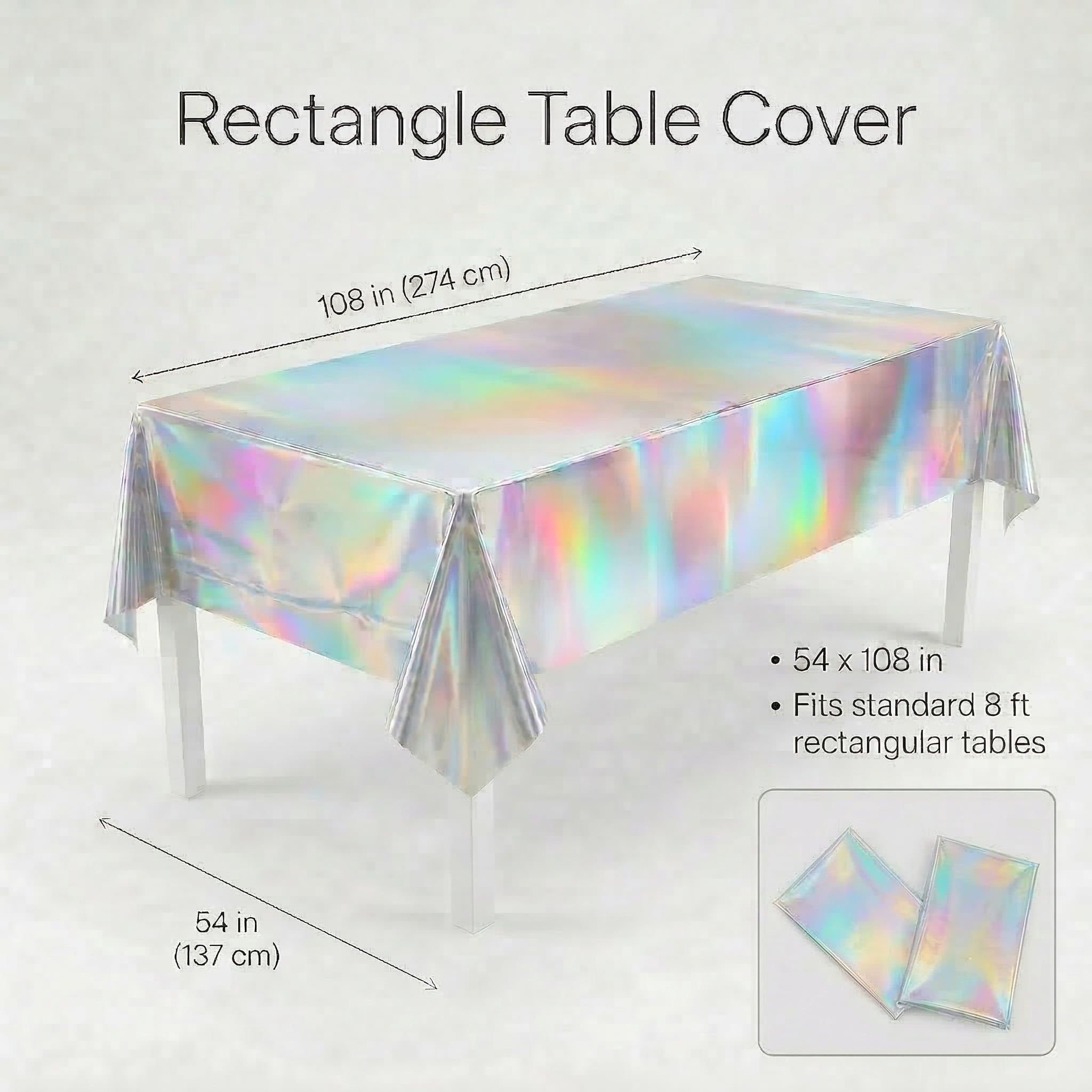 GQCLNBH 4 Pack Iridescent Rectangle Table Covers, 2 x 54 x 108 in and 2 x 54 x 72 in, Holographic Plastic Party Tablecloth Set for Parties, Dessert Tables and Event Decor