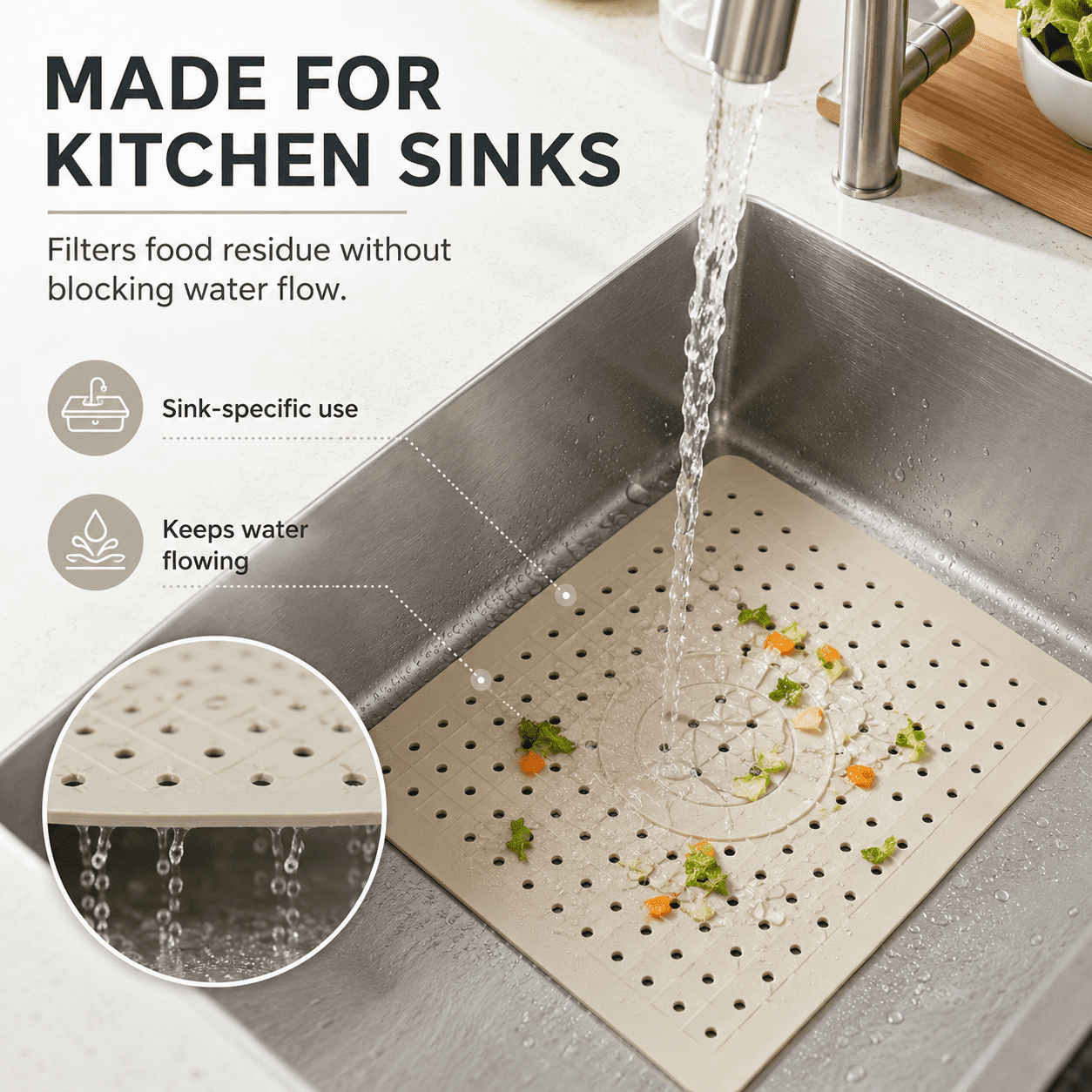 GQCLNBH Kitchen Sink Mats 2 Pack, 12.2 x 10.24 in Rubber Sink Protector Mats, Fast Draining Sink Drain Pads for Kitchen Sink Bottom
