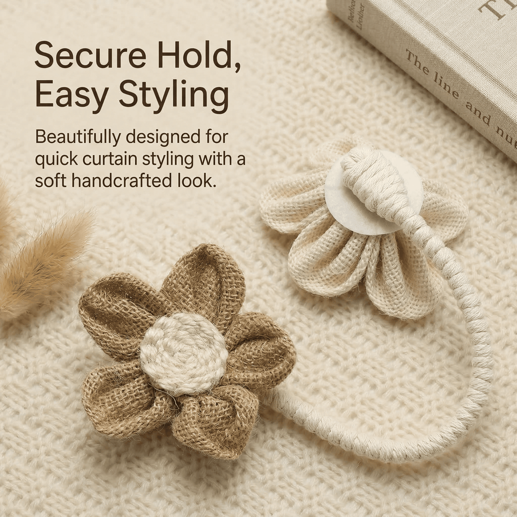 GQCLNBH Flower Curtain Tiebacks, 2 Pack Boho Curtain Holdbacks for Curtains, Decorative Rope Tie Backs, Beige & Khaki, Bedroom Living Room
