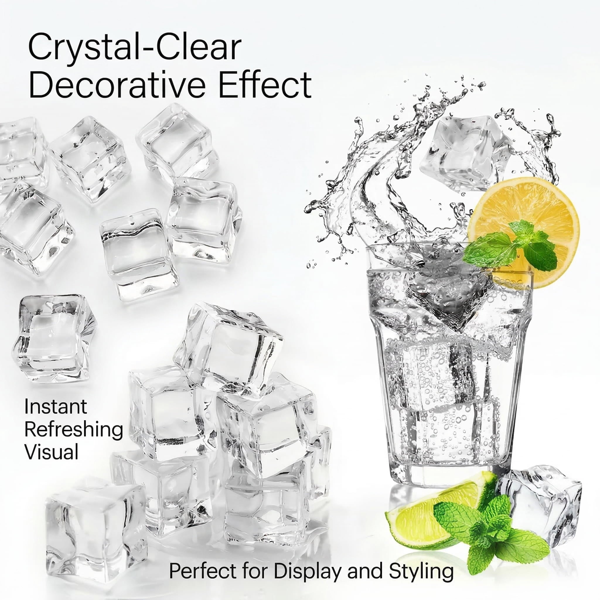 GQCLNBH 50PCS Clear Decorative Cubes, 0.8 in Square Fake Ice Props for Photography, Vase Fillers, Table Decor and Event Styling