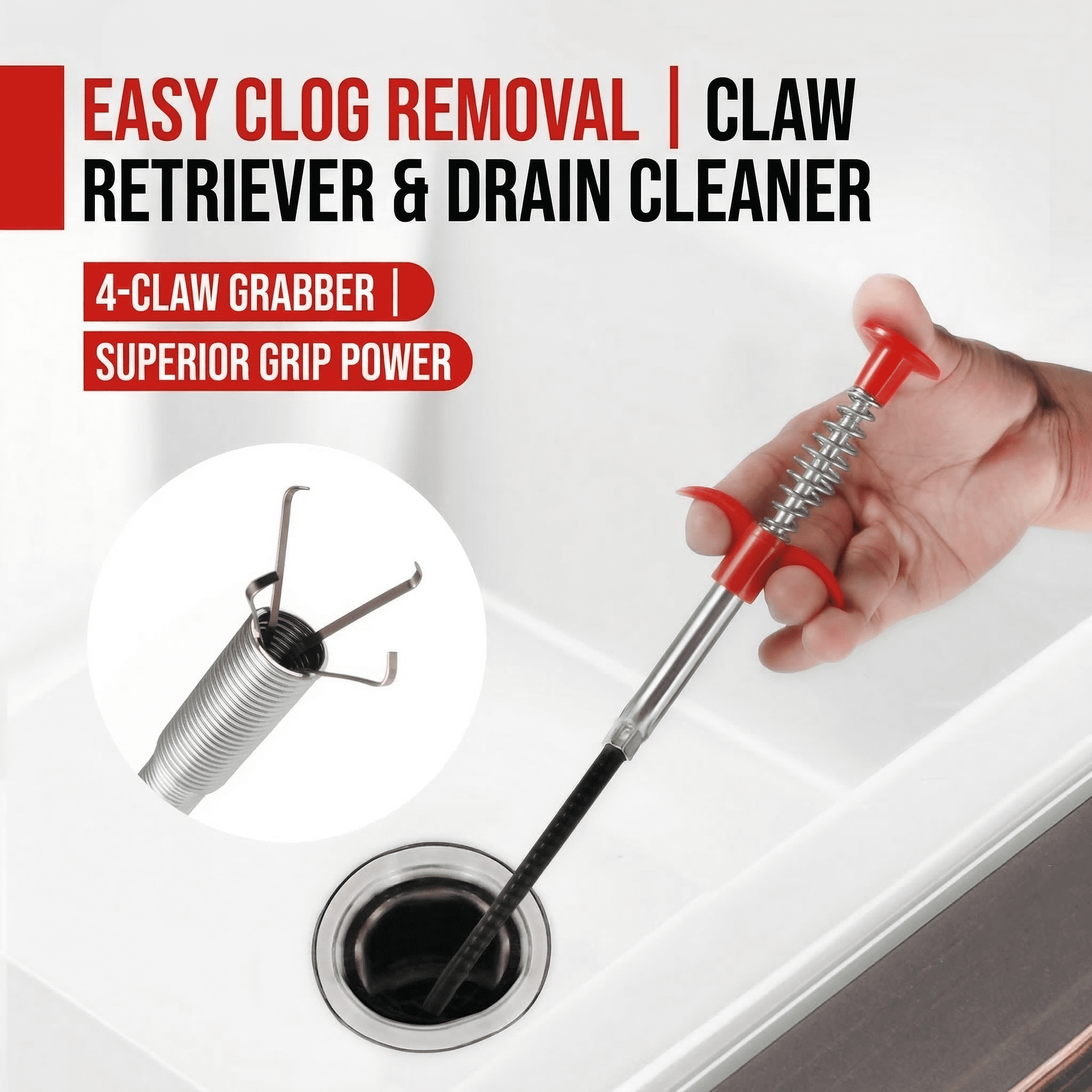 GQCLNBH Drain Snake & Car Sunroof Drain Cleaner Set, 35.4 in 4-Claw Grabber + 78.7 in Flexible Brush for Sink, Shower & Auto Drain Tubes