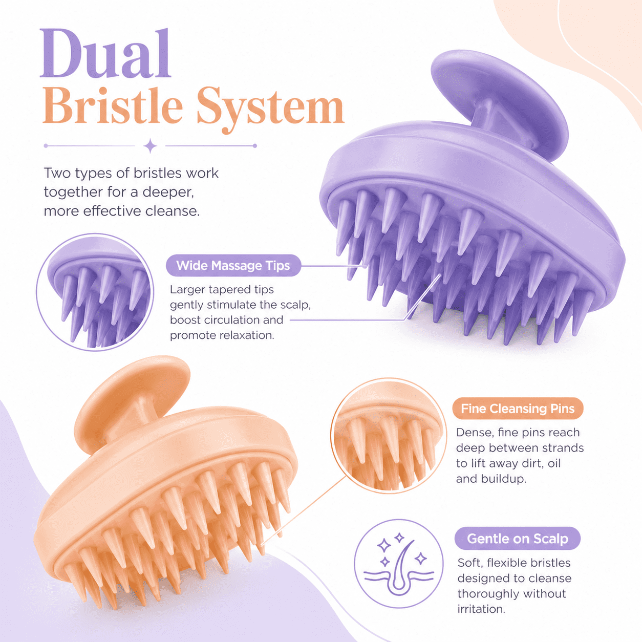 GQCLNBH 2 Pack Hair Scalp Massager Shampoo Brush, Soft Silicone Scalp Scrubber for Wet & Dry Shower Hair Care, Purple & Peach Pink