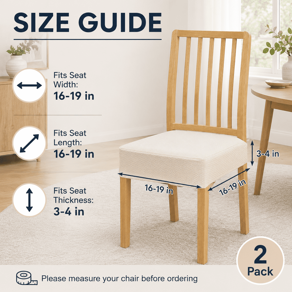 GQCLNBH Waterproof Dining Chair Seat Covers Set of 2, Stretch Jacquard Kitchen Chair Cushion Slipcovers, Beige, Fits 16-19 in