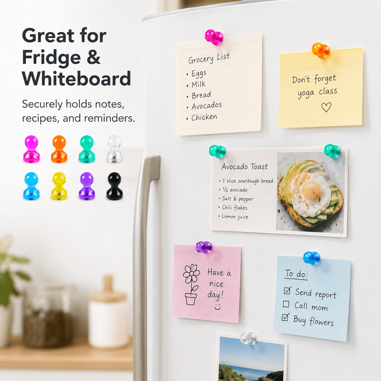 GQCLNBH 64Pcs Colorful Push Pin Magnets, Mini Fridge Magnets for Whiteboard, Refrigerator, Map, Office, School, Classroom, 8 Colors