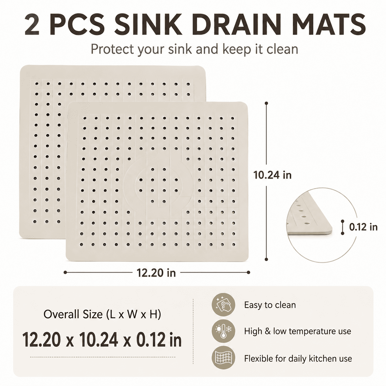 GQCLNBH Kitchen Sink Mats 2 Pack, 12.2 x 10.24 in Rubber Sink Protector Mats, Fast Draining Sink Drain Pads for Kitchen Sink Bottom