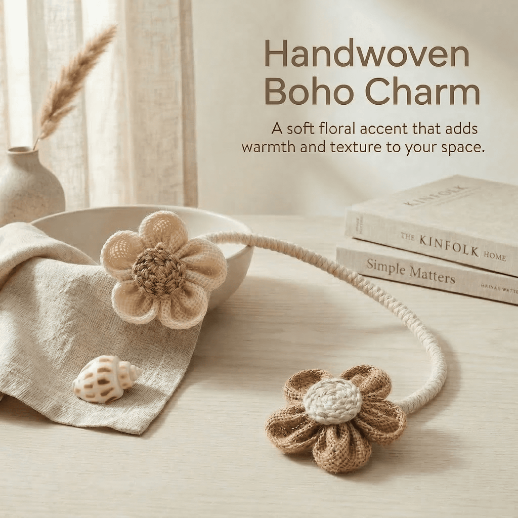 GQCLNBH Flower Curtain Tiebacks, 2 Pack Boho Curtain Holdbacks for Curtains, Decorative Rope Tie Backs, Beige & Khaki, Bedroom Living Room