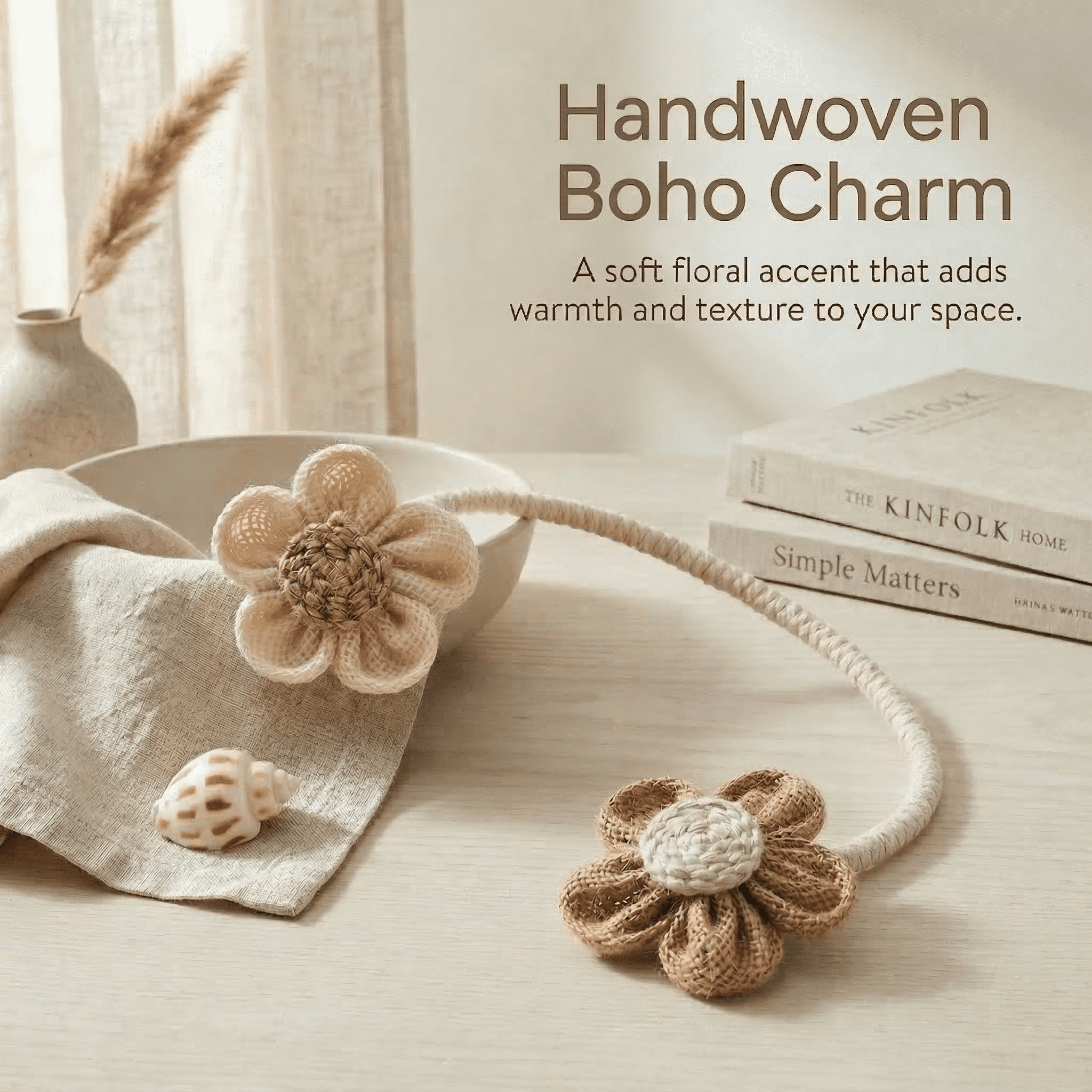 GQCLNBH Flower Curtain Tiebacks, 2 Pack Boho Curtain Holdbacks for Curtains, Decorative Rope Tie Backs, Beige & Khaki, Bedroom Living Room