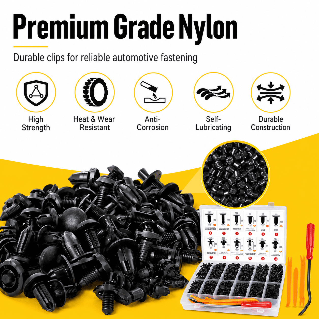 GQCLNBH 245 Pcs Automotive Retainer Clips Kit, 12 Sizes Nylon Push Pin Rivets Fasteners and 5 Removal Tools for Car Bumper Fender Door Trim