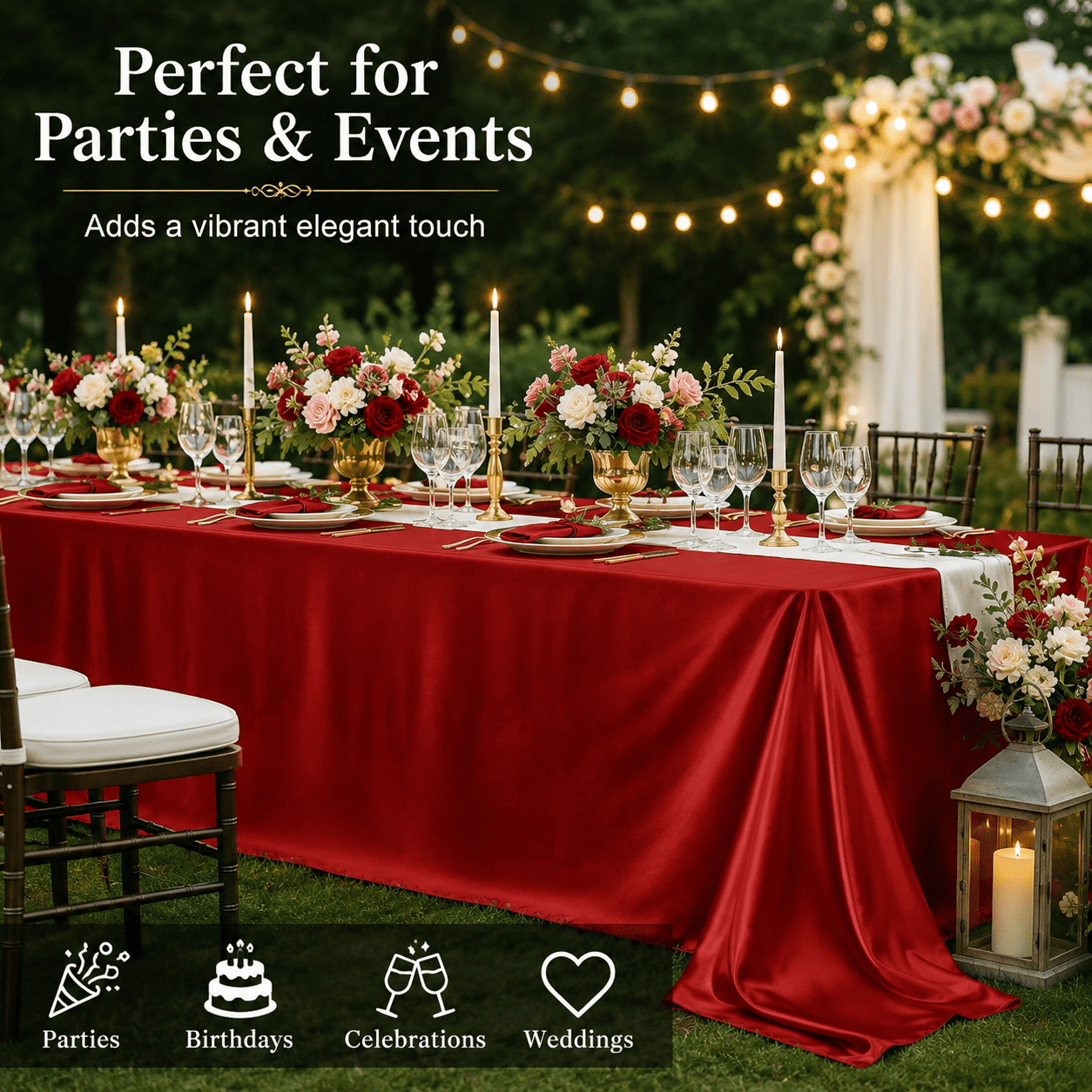 GQCLNBH Red Satin Tablecloth 60 x 84 Inch, Rectangular Polyester Table Cloth for Wedding, Party, Banquet, Dining, 1 Pack
