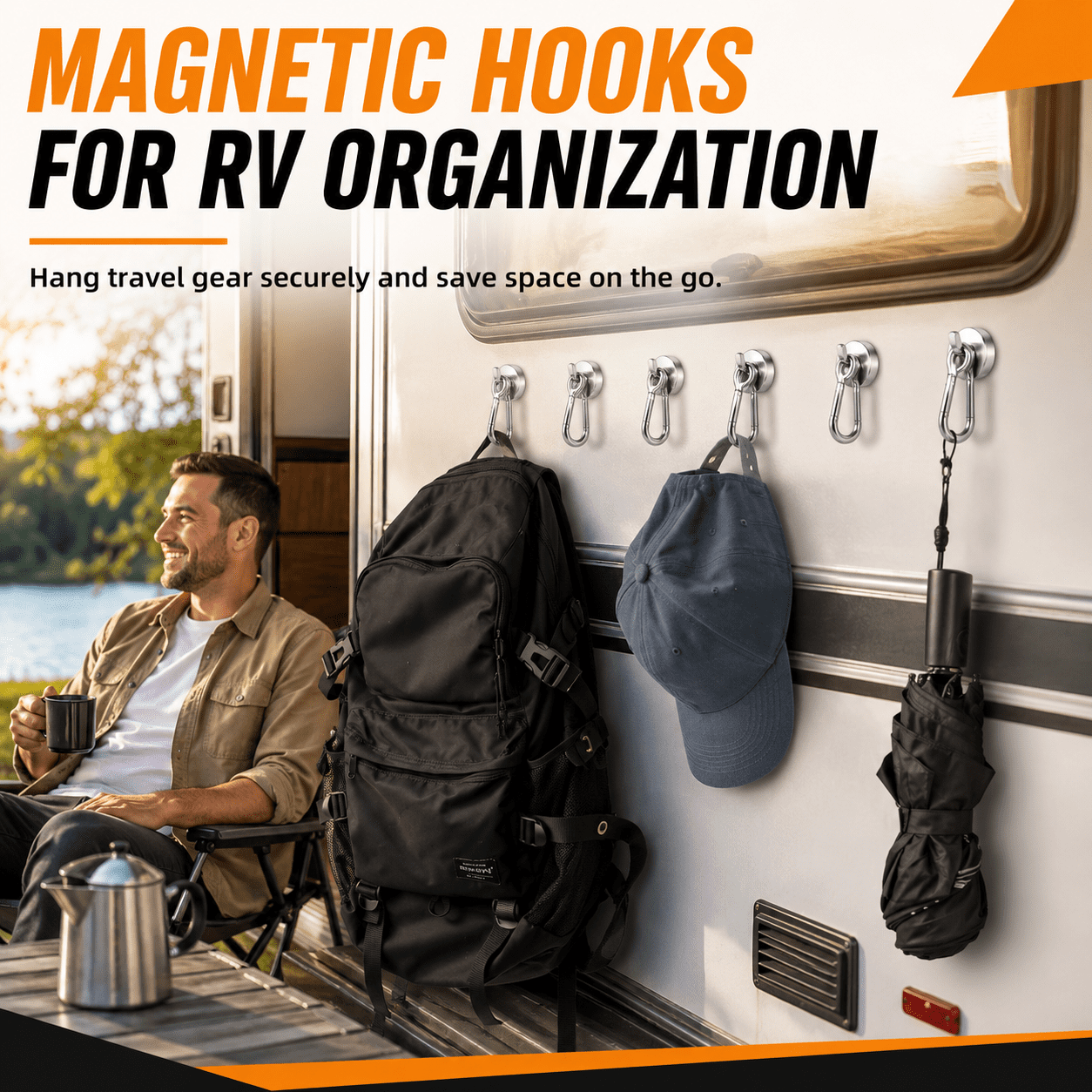 GQCLNBH Magnetic Hooks, 6 Pack Heavy Duty Swivel Carabiner Magnet Hooks, 28.6 lb Pull Force, Stainless Steel Cruise Hooks for Refrigerator, Garage