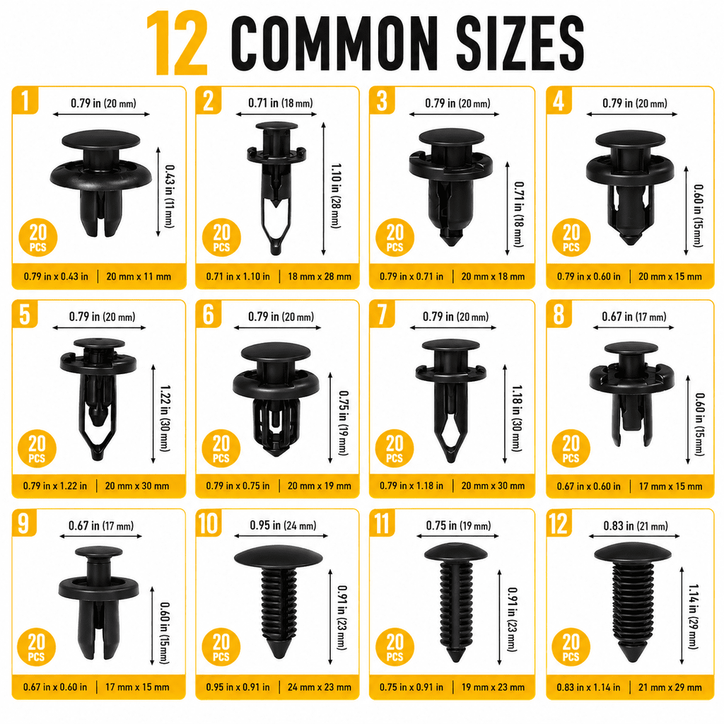GQCLNBH 245 Pcs Automotive Retainer Clips Kit, 12 Sizes Nylon Push Pin Rivets Fasteners and 5 Removal Tools for Car Bumper Fender Door Trim
