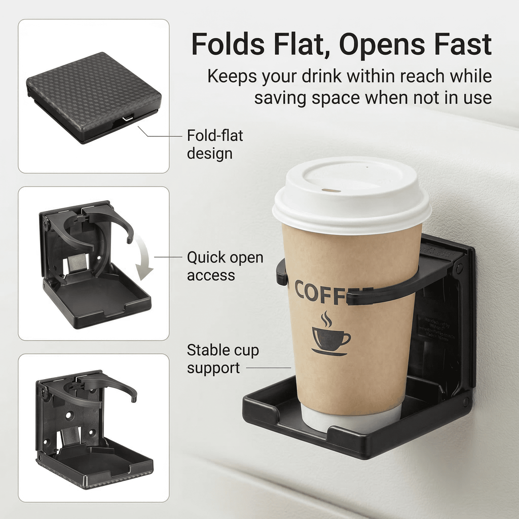 GQCLNBH Wall Mount Folding Cup Holder, 2 Pack Adjustable Foldable Drink Holder for Boat Car RV Truck, Fits Cups Bottles up to 3.94 In, Black