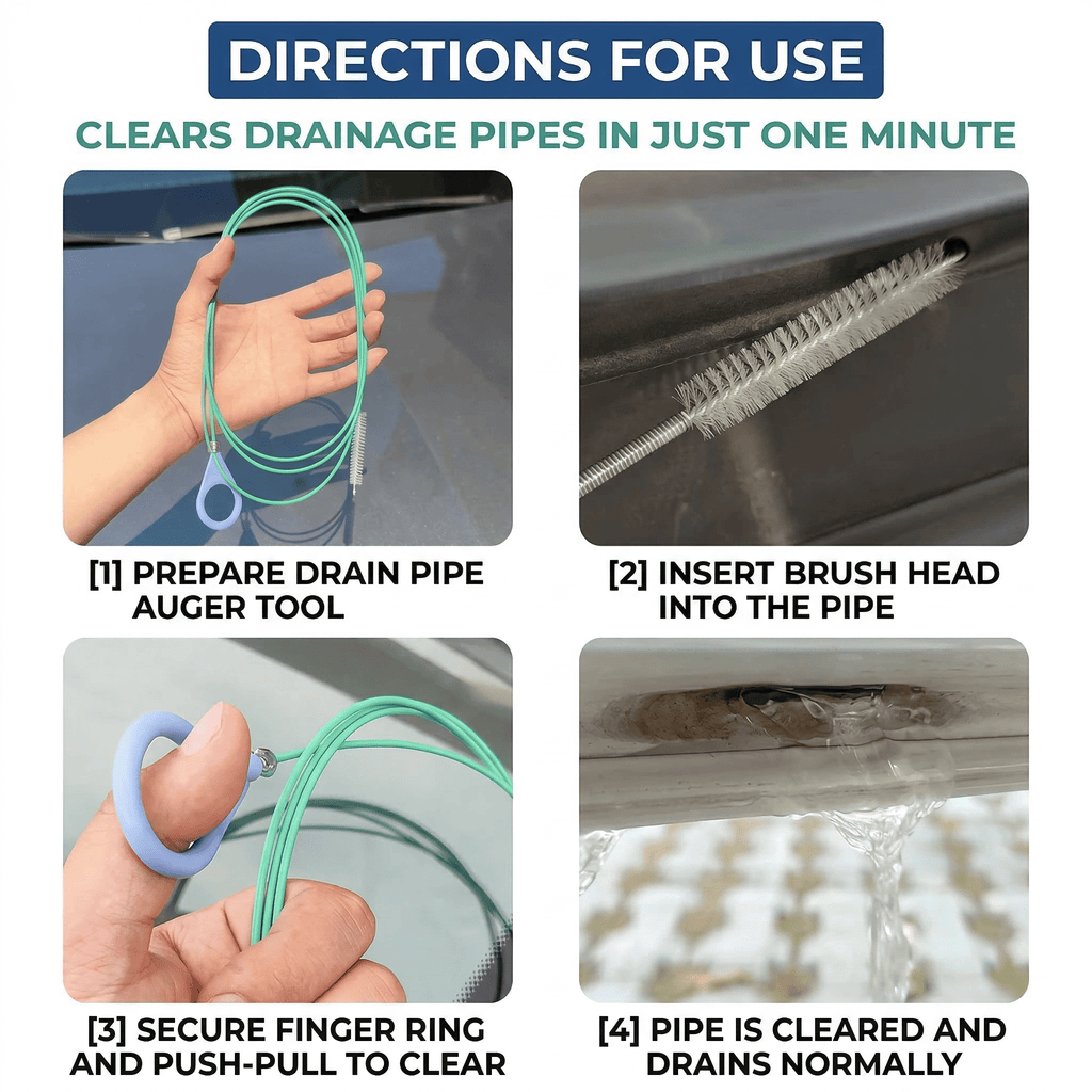 GQCLNBH Drain Snake & Car Sunroof Drain Cleaner Set, 35.4 in 4-Claw Grabber + 78.7 in Flexible Brush for Sink, Shower & Auto Drain Tubes