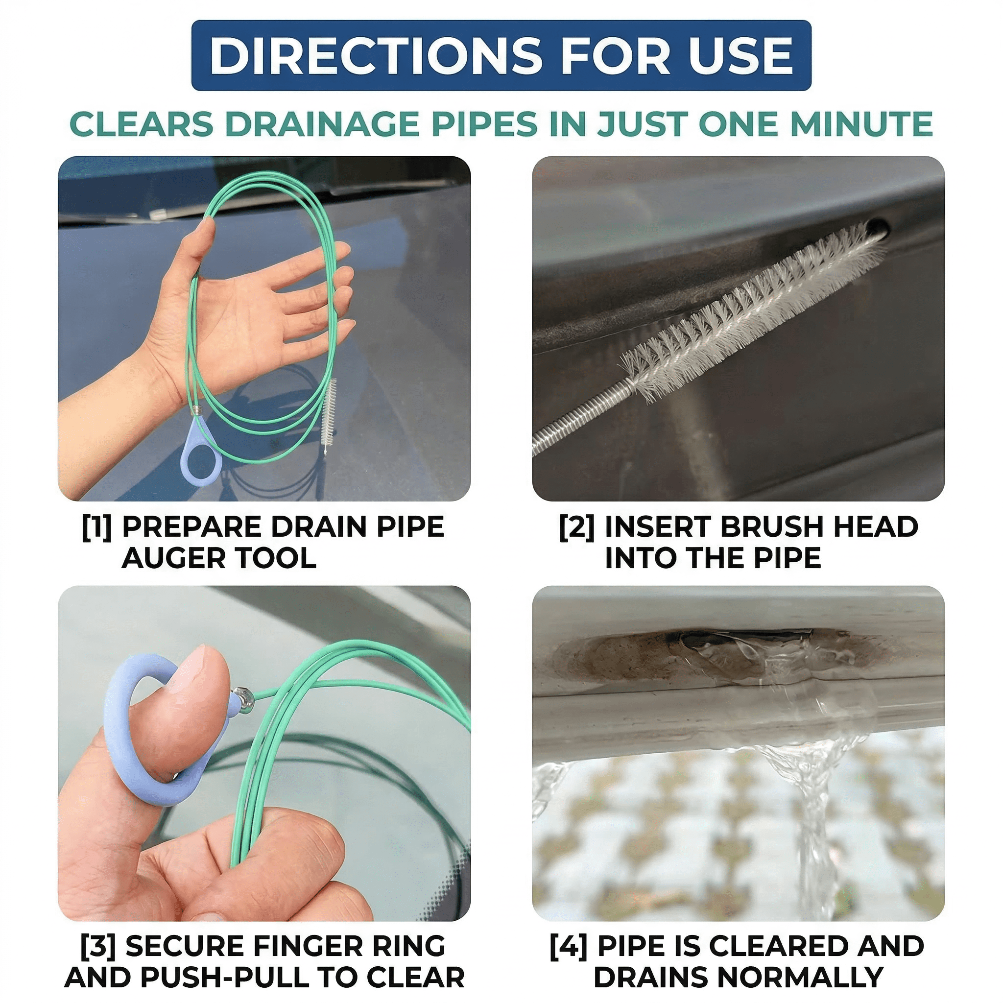 GQCLNBH Drain Snake & Car Sunroof Drain Cleaner Set, 35.4 in 4-Claw Grabber + 78.7 in Flexible Brush for Sink, Shower & Auto Drain Tubes