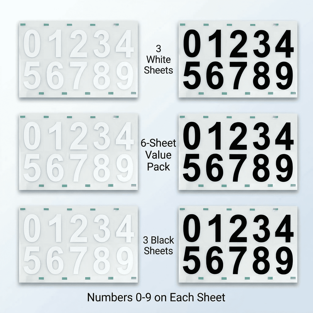 GQCLNBH Reflective Mailbox Numbers for Outside, 3 Inch Self Adhesive House Address Stickers, 6 Sheets White and Black, 0-9 for Mailbox, Door, Bin