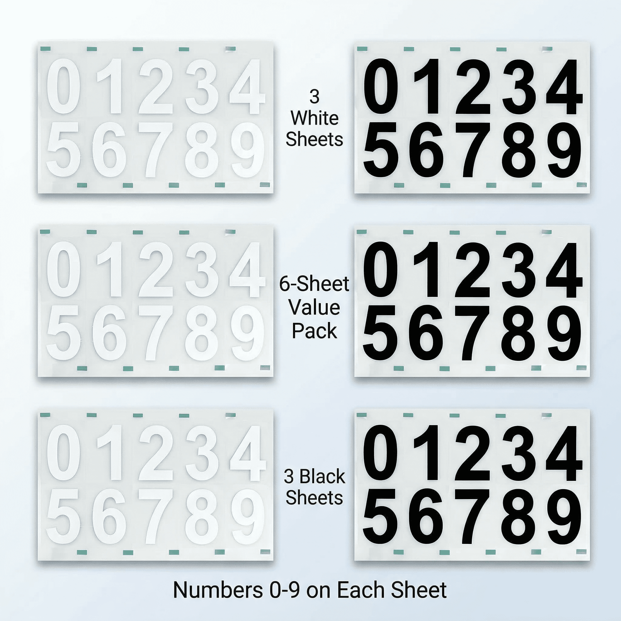 GQCLNBH Reflective Mailbox Numbers for Outside, 3 Inch Self Adhesive House Address Stickers, 6 Sheets White and Black, 0-9 for Mailbox, Door, Bin