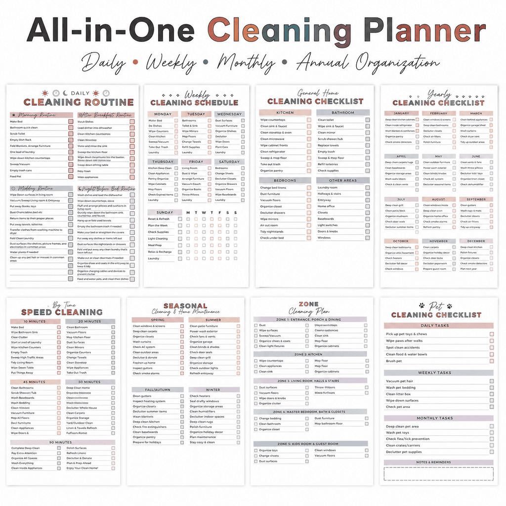 GQCLNBH ADHD Cleaning Planner for Adults, Daily Weekly Monthly Cleaning Schedule Checklist, Spiral Chore Chart Notebook for Home Organization