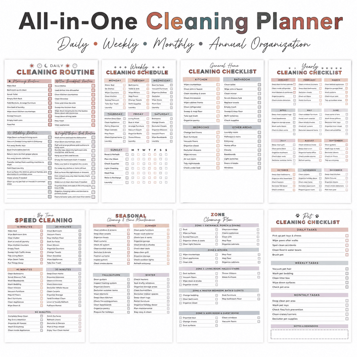 GQCLNBH ADHD Cleaning Planner for Adults, Daily Weekly Monthly Cleaning Schedule Checklist, Spiral Chore Chart Notebook for Home Organization