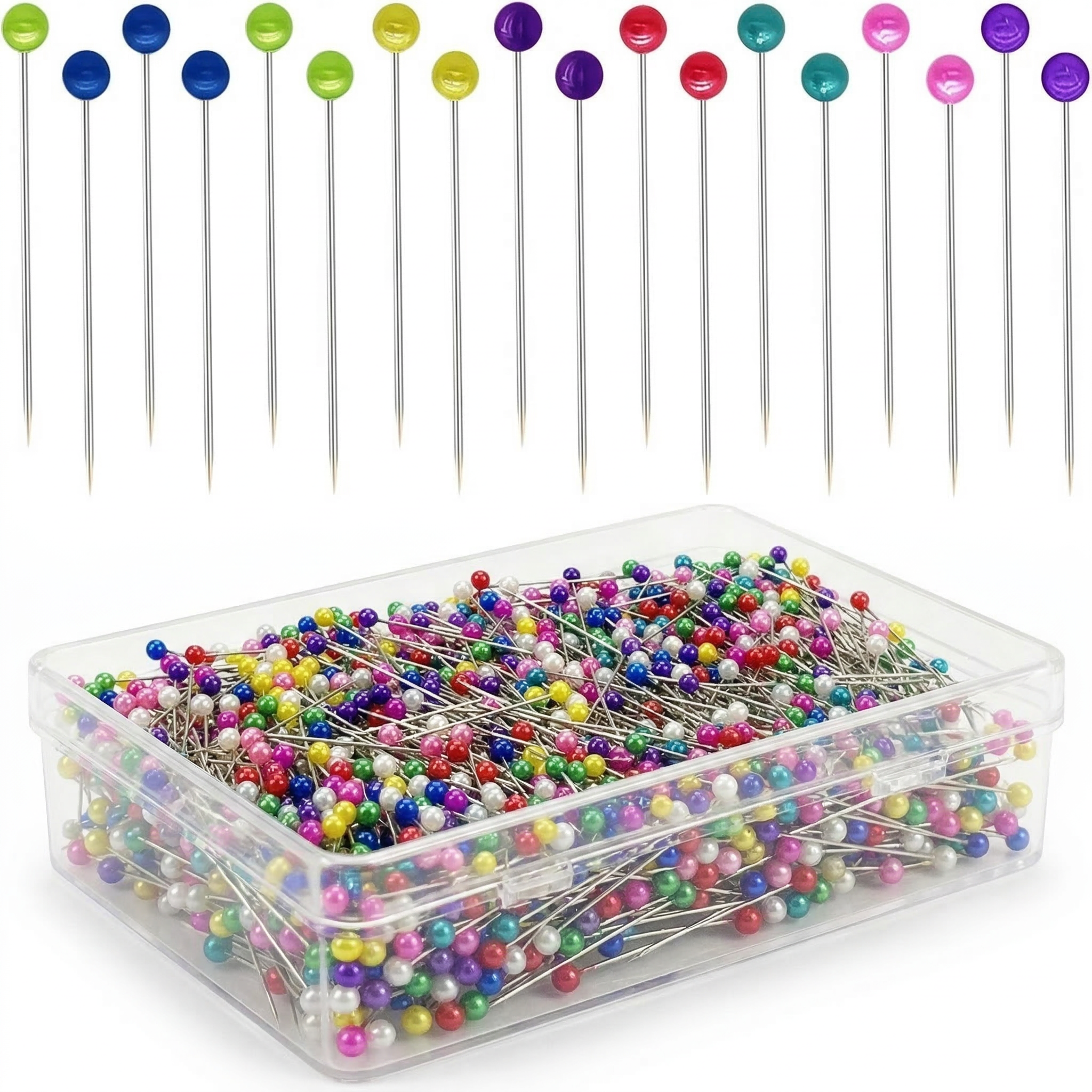 GQCLNBH 1000PCS Pearl Head Sewing Pins, 1.5 Inch Straight Pins for Fabric, Quilting, Dressmaking, Corsage & DIY Crafts, Multicolor, Storage Box